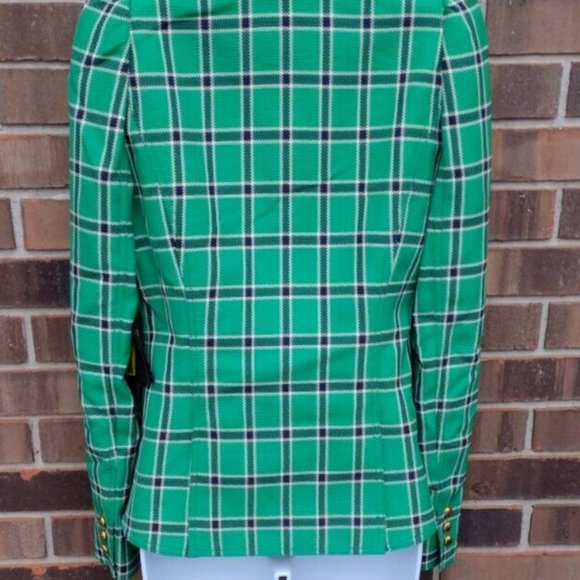 Smythe Equestrian Puff Sleeve Wool Blazer Kelly Green Hunting Plaid Size 6 NWT - Picture 6 of 9